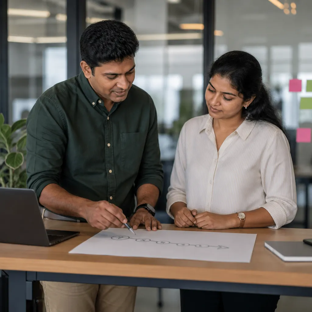 Lead reviewing work with a growing team member
