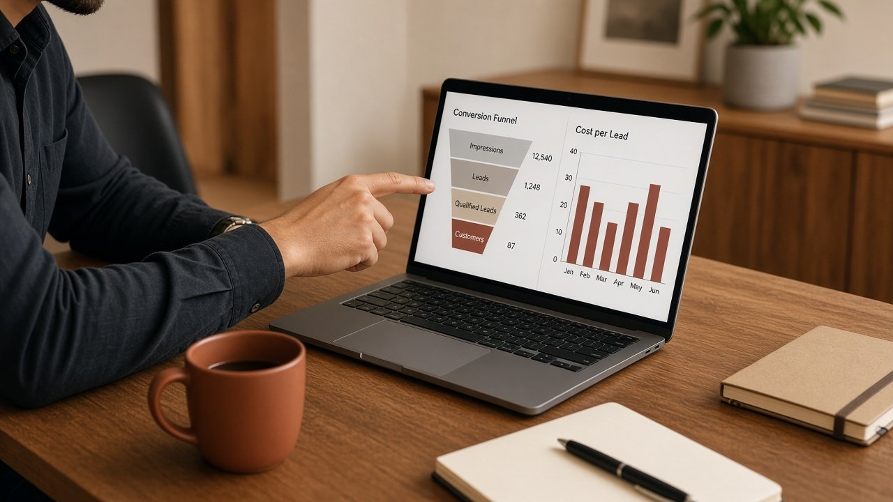 Marketer reviewing paid campaign results on a laptop
