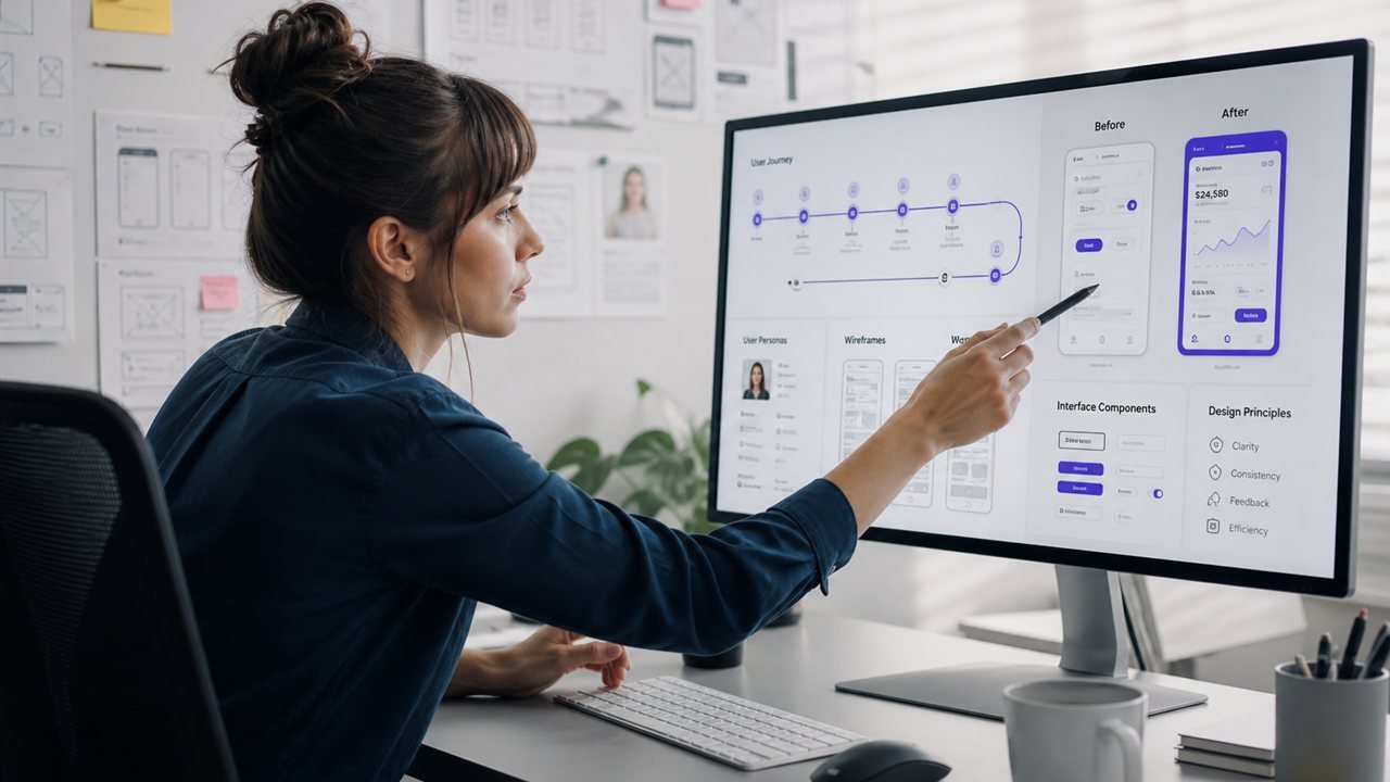 Designer refining interface wireframes and prototypes for better usability